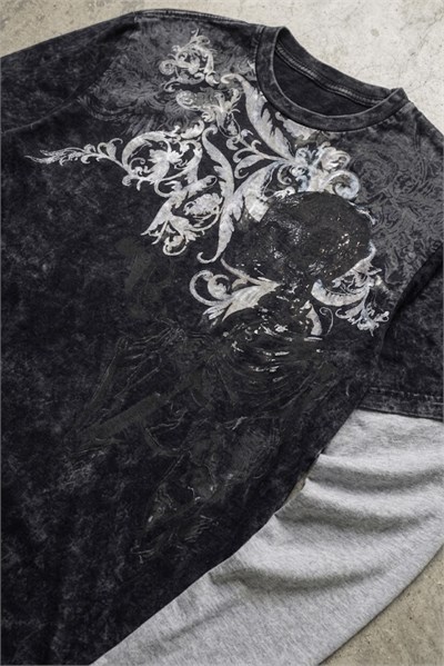 Antrasit Skull Motifli Beyaz Unisex Sweatshirt