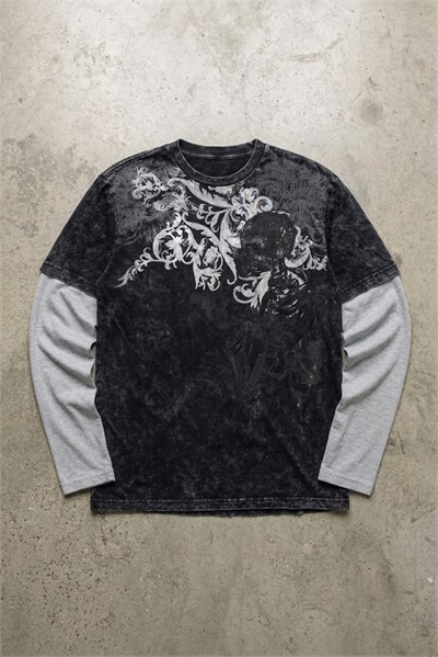 Antrasit Skull Motifli Beyaz Unisex Sweatshirt
