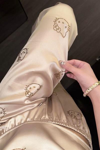 Bej Hello Kitty Askılı Y2K Pijama Takımı