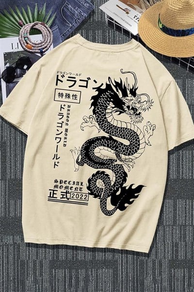 Bej Japon Dragon Harajuku Y2K Unisex T-Shirt