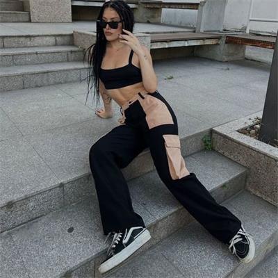 Bej Parçalı Kargo Cepli Siyah Pantolon