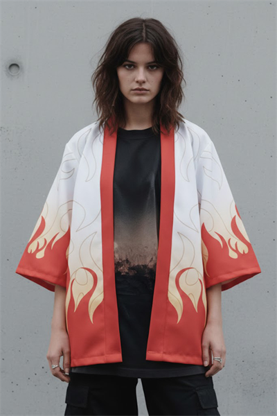 Beyaz Anime Demon Slayer Kyojuro Rengoku Unisex Kimono
