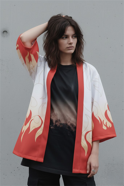 Beyaz Anime Demon Slayer Kyojuro Rengoku Unisex Kimono