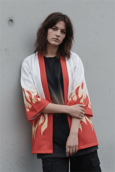 Beyaz Anime Demon Slayer Kyojuro Rengoku Unisex Kimono