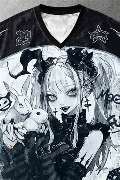 Beyaz Anime Goth Girl Magic Fun Jersey Unisex Forma