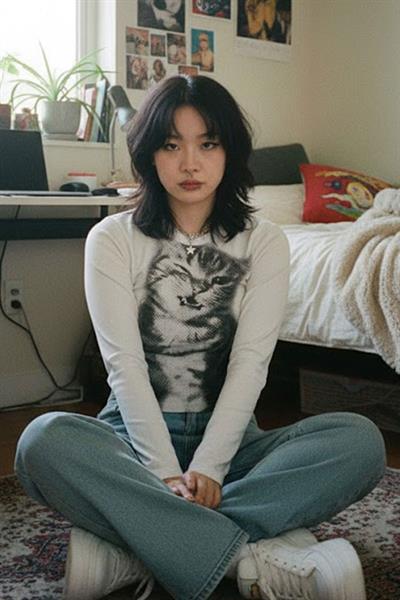 Beyaz Baby Cat Gotik Y2K Uzun Kollu Crop