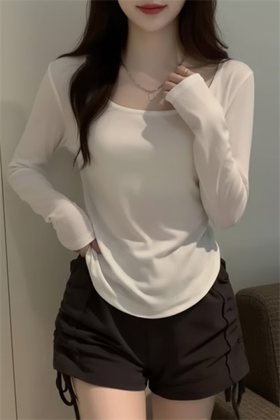 Beyaz Basic Uzun Kollu Crop