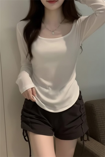 Beyaz Basic Uzun Kollu Crop