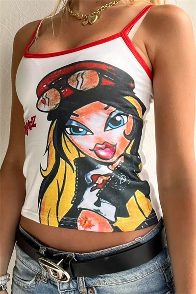 Beyaz Bratz Kırmızı Y2K Askılı Crop