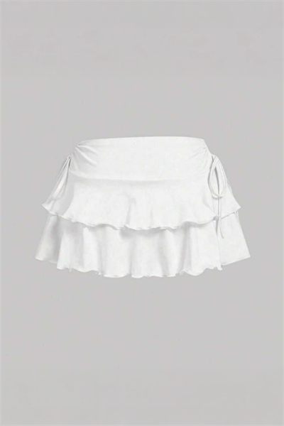 Beyaz Büzgülü Skort Şortlu Y2K Etek