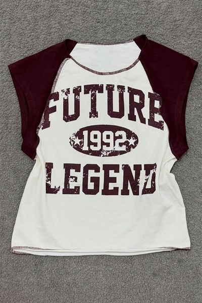 Beyaz Future Kahverengi Raglan Y2K Kısa Kollu Crop