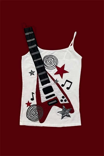 Beyaz Gitar Askılı Y2K Askılı Crop