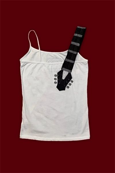 Beyaz Gitar Askılı Y2K Askılı Crop