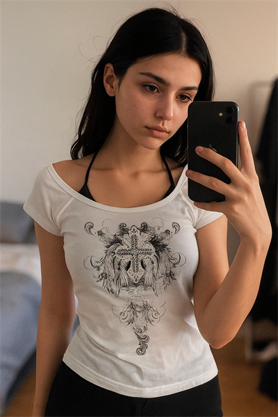 Beyaz Gotik Cross Wing Askılı Y2K Kısa Kollu Crop
