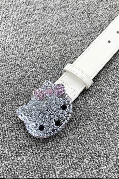 Beyaz Hello Kitty Taşlı Deri Kemer