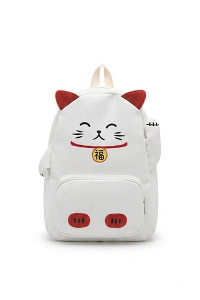 Beyaz Maneki Neko Kawai Sırt Çantası