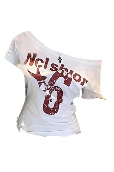 Beyaz Nclshior 6 Y2K Kısa Kollu Crop