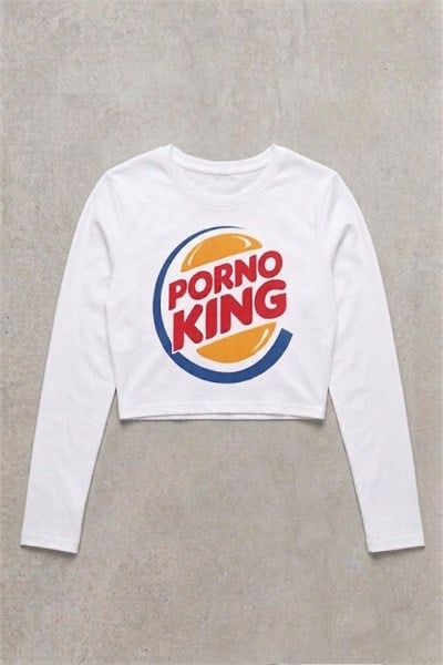Beyaz Porno Kink Y2K Uzun Kollu Crop