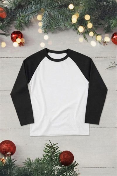 Beyaz Raglan T-Shirt Siyah Kollu Pijama Takımı