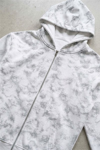Beyaz Sisli Streetwear Kapüşonlu Unisex Hırka