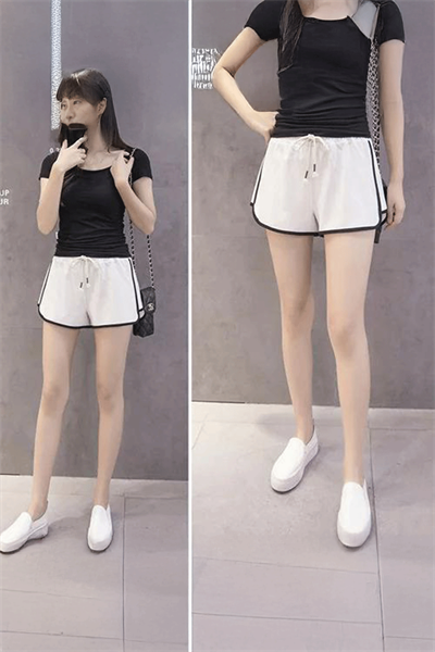 Beyaz Siyah Biyeli Parçalı Kesim Y2K Kısa Şort