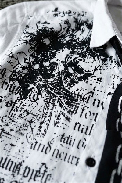 Beyaz Skull Gotik Siyah Zincir Baskılı Kravatlı Grunge Y2K Unisex Uzun Kollu Gömlek