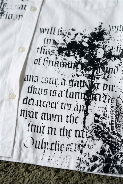 Beyaz Skull Gotik Siyah Zincir Baskılı Kravatlı Grunge Y2K Unisex Uzun Kollu Gömlek
