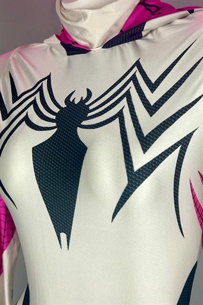 Beyaz Spider Cosplay Kolluklu Çıtçıtlı Body