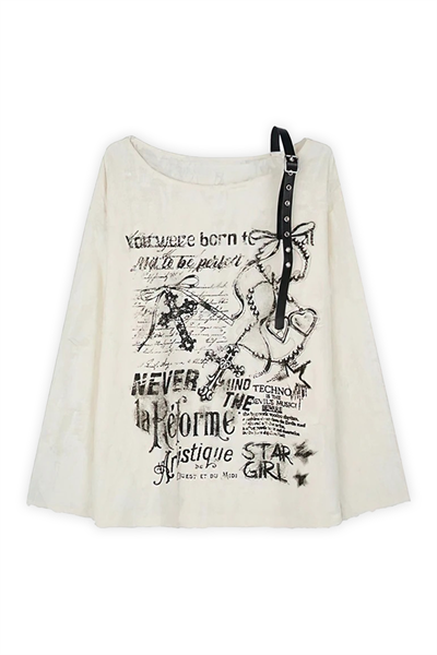 Beyaz Star Girl Kemer Askılı Y2K Uzun Kollu Crop