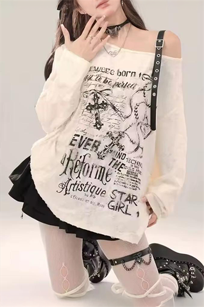 Beyaz Star Girl Kemer Askılı Y2K Uzun Kollu Crop