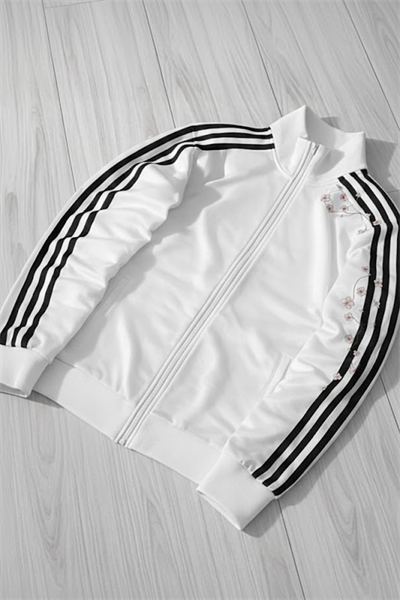 Beyaz Şeritli Sakura Ağacı Y2K Unisex Hırka