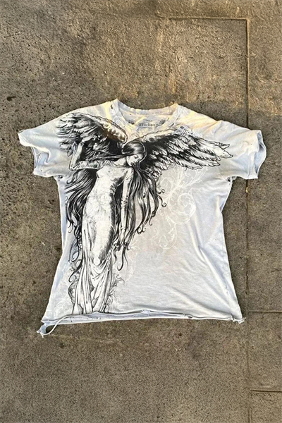 Beyaz Vintage Angel Affliction Cyber Grunge Unisex T-shirt