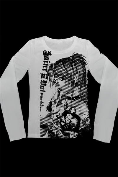 Beyaz Vintage Anime Misa Amane Saint Gotik Y2K Uzun Kollu Crop