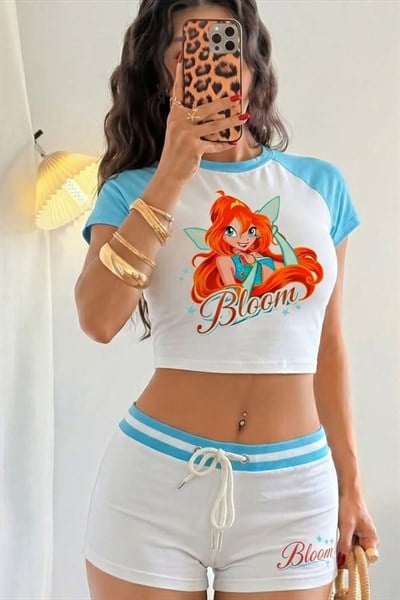 Beyaz Winx Club Bloom Mavi Raglan Alt Üst Takım