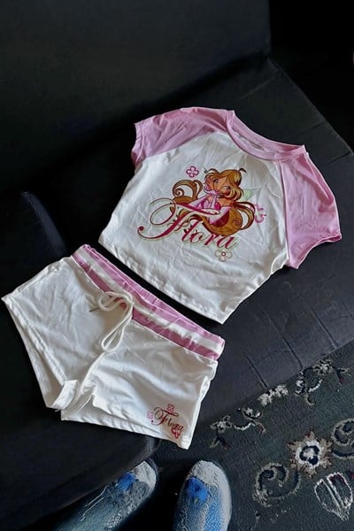 Beyaz Winx Club Flora Pembe Raglan Alt Üst Takım