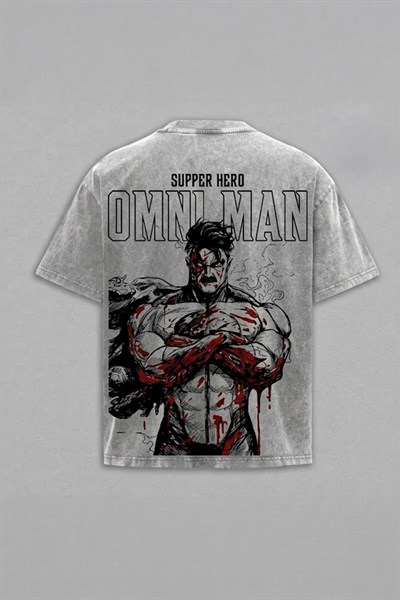 Beyaz Yıkamalı Invincible Inspired Omni-Man Unisex T-Shirt