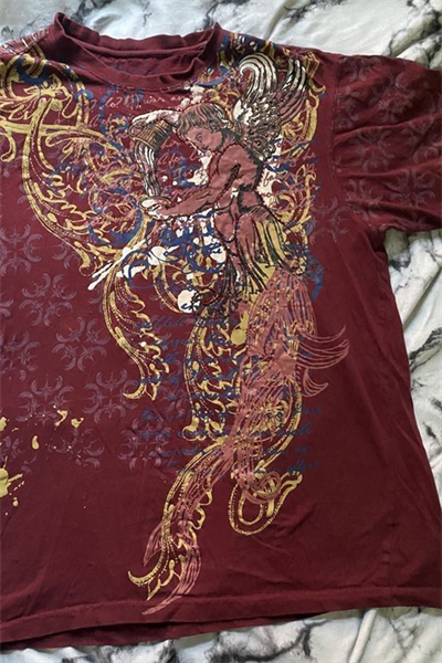 Bordo Angel Motifli Vintage Y2K Unisex T-Shirt