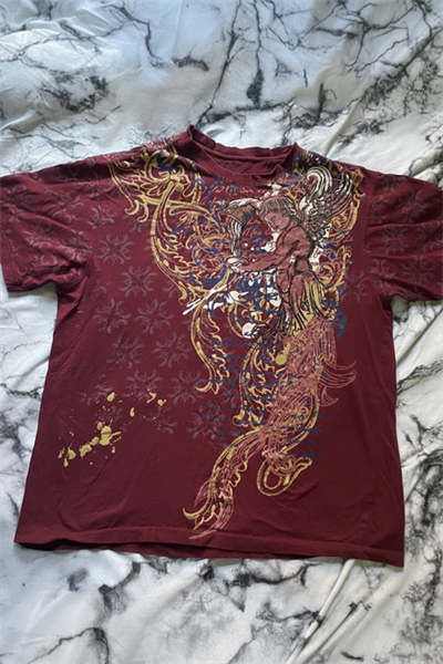 Bordo Angel Motifli Vintage Y2K Unisex T-Shirt
