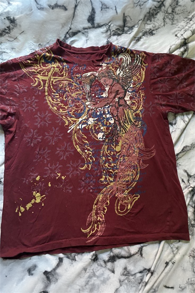Bordo Angel Motifli Vintage Y2K Unisex T-Shirt
