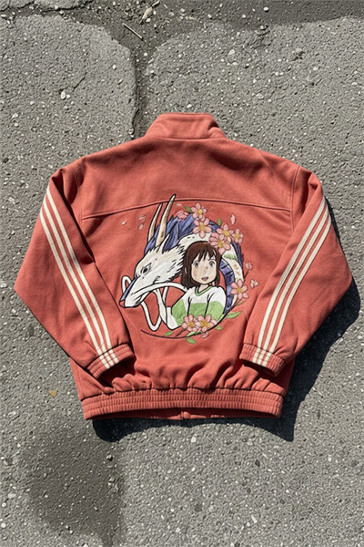Somon Anime Spirited Away Haku ve Chihiro Baskılı Üç Şeritli Sakura Unisex Süet Ceket