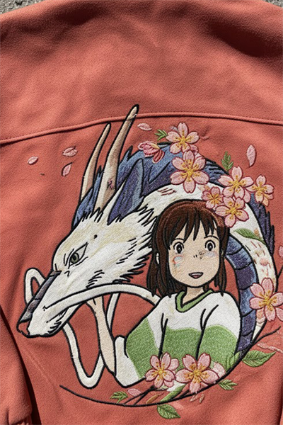 Somon Anime Spirited Away Haku ve Chihiro Baskılı Üç Şeritli Sakura Unisex Süet Ceket