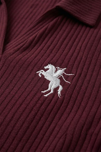 Bordo Polo Ribana Y2K Çıtçıtlı Body