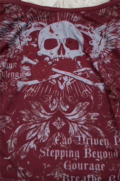 Bordo Skull Ambition Gotik Rose Y2K Askılı Crop
