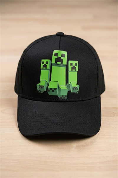 Çocuk Siyah Minecraft Creeper Baseball Şapka