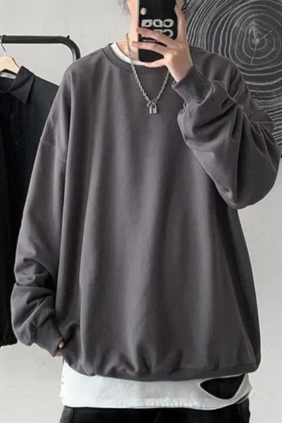 Düz Füme Orta Kalınlıkta Kumaş Oversize Unisex Sweatshirt 