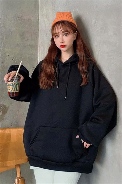 Düz Oversize Kalın Siyah Kapüşonlu Y2K Unisex Sweatshirt