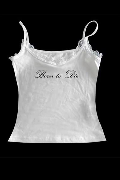 Ekru Lana Del Rey Born To Die Gotik Y2K Askılı Crop