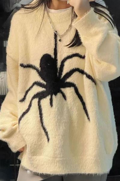 Ekru Spider Kalın Oversize Unsiex Kazak 