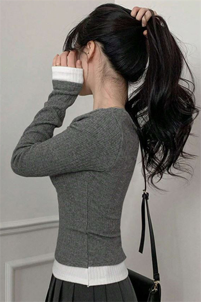 Füme Dantelli Fiyonklu Ekli Y2K Uzun Kollu Crop 