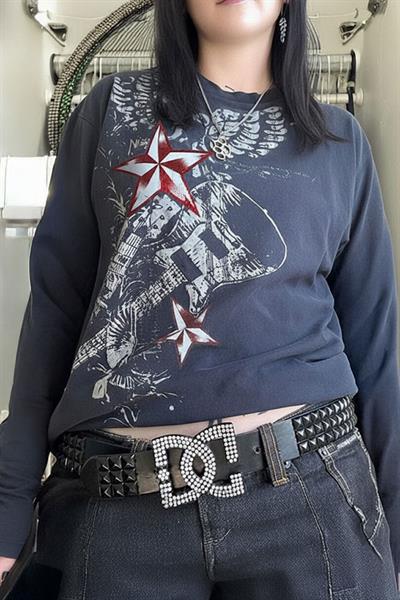 Füme Eagle Vintage Guitar Red Star Cyber Grunge Unisex İnce Sweatshirt